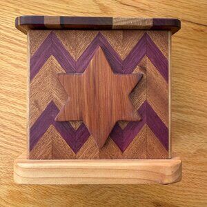 Tzedaka Charity Box Hand Crafted Mixed Hardwoods Star of David Judaica